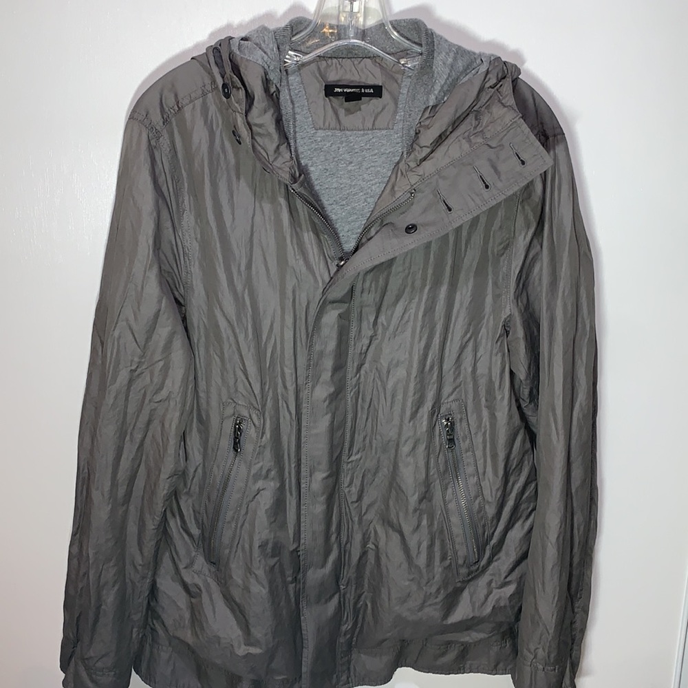 John Varvatos ⭐️ USA Gray Hooded Crinkled Light Jacket